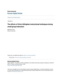 The Effects of Orton Gillingham Instructional Techniques During Small Group Instruction