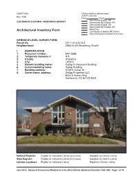 Architectural Inventory Form Contributes to Eligible NR District Noncontributing to Eligible NR District