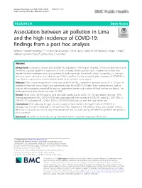 Association Between Air Pollution in Lima and the High Incidence of COVID-19: Findings from a Post Hoc Analysis Bertha V