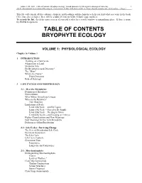 Bryophyte Ecology Table of Contents