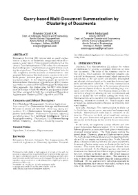 Query-Based Multi-Document Summarization by Clustering of Documents