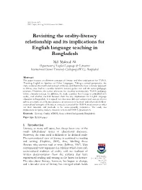 Revisiting the Orality-Literacy Relationship and Its Implications for English Language Teaching in Bangladesh