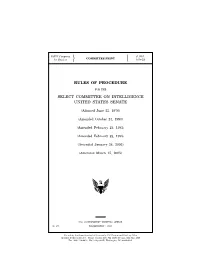 Senate Intelligence Committee: Rules of Procedure
