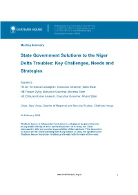 State Government Solutions to the Niger Delta Troubles: Key Challenges, Needs and Strategies