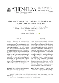 Diplomatic Subjectivity of Fifa in the Context of Selecting World Cup Host