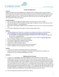 Age of Enlightenment Overview Students Will Explore the Age of Enlightenment Through a Power Point Presentation and Class Discussion