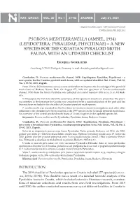 (Amsel, 1954) (Lepidoptera: Pyralidae, Phycitinae) – a New Species for the Croatian Pyraloid Moth Fauna, with an Updated Checklist