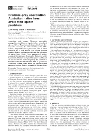 Australian Native Bees Avoid Their Spider Predators