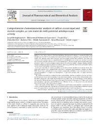 Comprehensive Chemotaxonomic Analysis of Saffron Crocus Tepal And