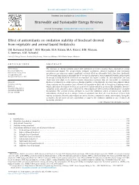 Effect of Antioxidants on Oxidation Stability of Biodiesel Derived from Vegetable and Animal Based Feedstocks