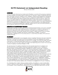 NCTE Statement on Independent Reading Revised October 2019