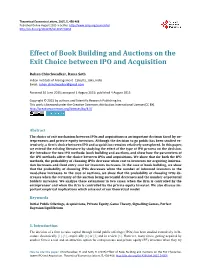 Effect of Book Building and Auctions on the Exit Choice Between IPO and Acquisition