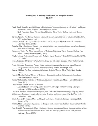 Reading List in Theory and Method for Religious Studies 12.15.09 Asad