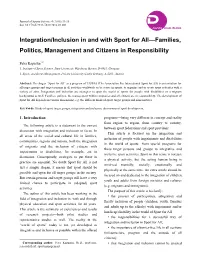 Integration/Inclusion in and with Sport for All—Families, Politics, Management and Citizens in Responsibility