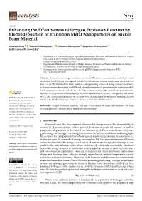 Enhancing the Effectiveness of Oxygen Evolution Reaction by Electrodeposition of Transition Metal Nanoparticles on Nickel Foam Material
