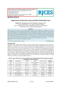 Importance of Narcotic Crops and Their Alternative Uses