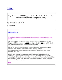 Kaypros in the Evolution & Revolution of Portable Personal Computers [PPC]
