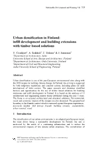 Urban Densification in Finland: Infill Development and Building Extensions with Timber Based Solutions