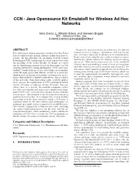 CCN - Java Opensource Kit Emulator for Wireless Ad Hoc Networks