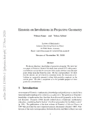 Einstein on Involutions in Projective Geometry Arxiv:2011.13901V1 [Physics.Hist-Ph] 27 Nov 2020