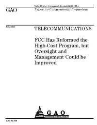 FCC Has Reformed the High-Cost Program, but Oversight and Management Could Be Improved