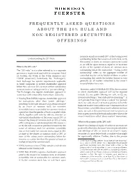 Frequently Asked Questions About the 20% Rule and Non-Registered Securities Offerings