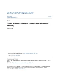 Judges' Misuse of Contempt in Criminal Cases and Limits Of