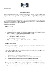 RFG) Notes Ongoing Media Coverage Concerning the Company, Its Business and Those of Its Franchisees