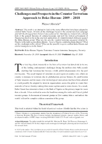 Challenges and Prospects in the Counter Terrorism Approach to Boko Haram: 2009 – 2018