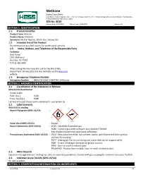 Methane Safety Data Sheet According to Federal Register / Vol