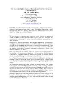 THE BIOCYBERNETIC APPROACH AS a BASIS for PLANNING and GOVERNANCE Dipl
