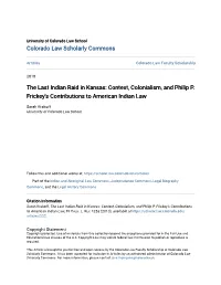 The Last Indian Raid in Kansas: Context, Colonialism, and Philip P. Frickey's Contributions to American Indian Law