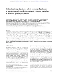 Distinct Splicing Signatures Affect Converged Pathways in Myelodysplastic Syndrome Patients Carrying Mutations in Different Splicing Regulators