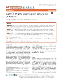 Analysis of Gene Expression in Intracranial Aneurysms Jia Wang1,2, Lanbing Yu1, Dong Zhang1, Shuo Wang1 and Jizong Zhao1,2,3,4*