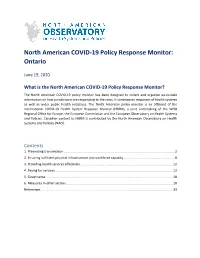 ON COVID-19 Policy Response Monitor