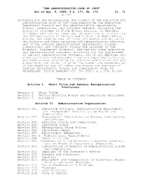 THE ADMINISTRATIVE CODE of 1929" Act of Apr