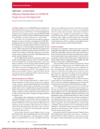 Olfactory Dysfunction in COVID-19 Diagnosis and Management