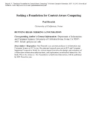 Seeking a Foundation for Context-Aware Computing