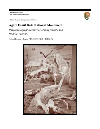 Agate Fossil Beds National Monument: Paleontological Resources Management Plan (Public Version)