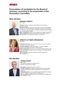 Presentation of Candidates for the Board of Directors, According to the Proposition of the Nomination Committee