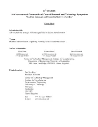 A Framework for Strategic Military Capabilities in Defense Transformation
