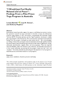 Findings from a Pilot Prison Yoga Program in Australia