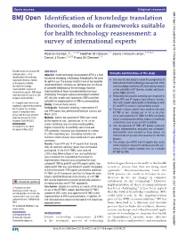 Identification of Knowledge Translation Theories, Models Or Frameworks Suitable for Health Technology Reassessment: a Survey of International Experts