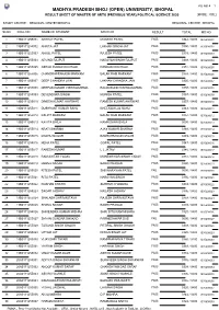 University, Bhopal Result Sheet of Master of Arts (Previous Year) Political Science 2020 [Mode : Odl]