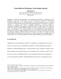 Cause-Related Marketing: an In-Depth Analysis Aditi Jhaveri University Honors in Business Administration Kogod School of Business, American University Spring 2010