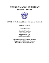 COVID 19 Factors and Force Majeure in Contracts