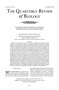 Exploitations of Sexual Signals by Predators and Parasitoids
