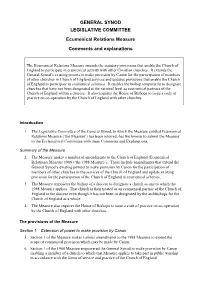 GENERAL SYNOD LEGISLATIVE COMMITTEE Ecumenical Relations Measure Comments and Explanations