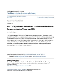 HAIL: an Algorithm for the Hardware Accelerated Identification of Languages, Master's Thesis, May 2006