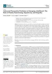 Antisocial Personality Problems in Emerging Adulthood: the Role of Family Functioning, Impulsivity, and Empathy